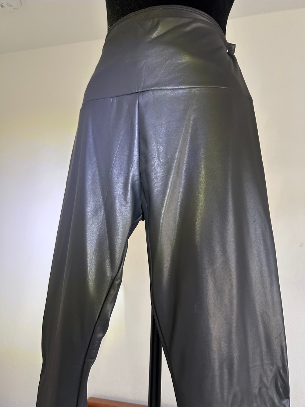 Faux Leather High-Waist Pants in Black
